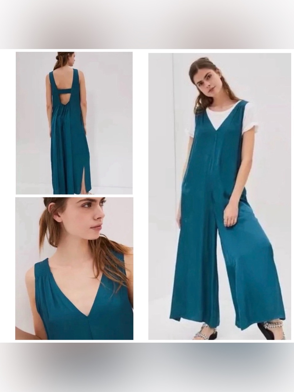 NWOT Anthropologie Juniper Dark Turquoise Wide-Leg V-Neck Jumpsuit Size Small
